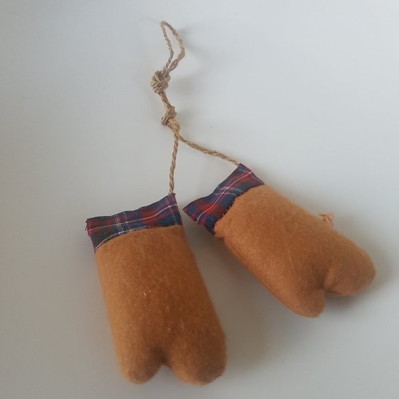 Brown Fabric Mittens Ornament - Picture 1 of 1